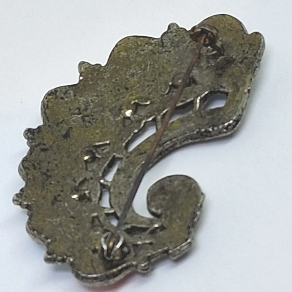 * Vintage New England Glass Works Multi Color Cab Pin Brooch